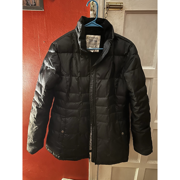 Eddie Bauer Women Large Puffer Goose Down Quilted Long Parka Jacket Coat Black - Picture 2 of 8